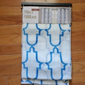 Blue and White Geo Pattern Curtains (2 Panels)